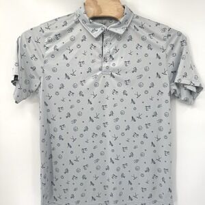 Swannies Polo Shirt Mens XL Grey Novelty Golf Print Short Sleeve Performance